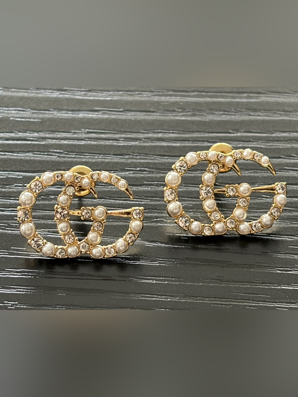 Gucci Gold-Tone Interlocking G Faux Pearl & Crystal Stud Earrings